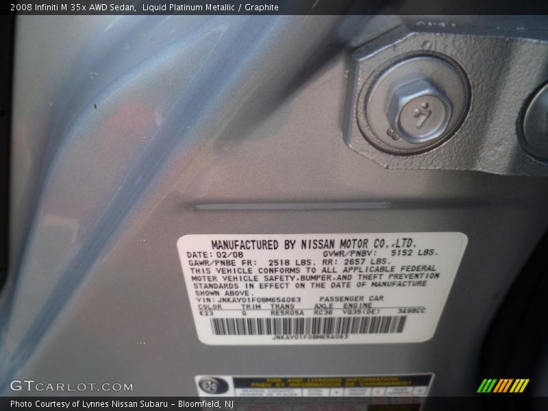 2008 M 35x AWD Sedan Liquid Platinum Metallic Color Code K23