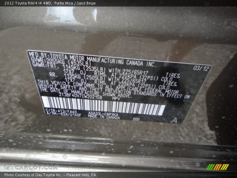 Pyrite Mica / Sand Beige 2012 Toyota RAV4 I4 4WD