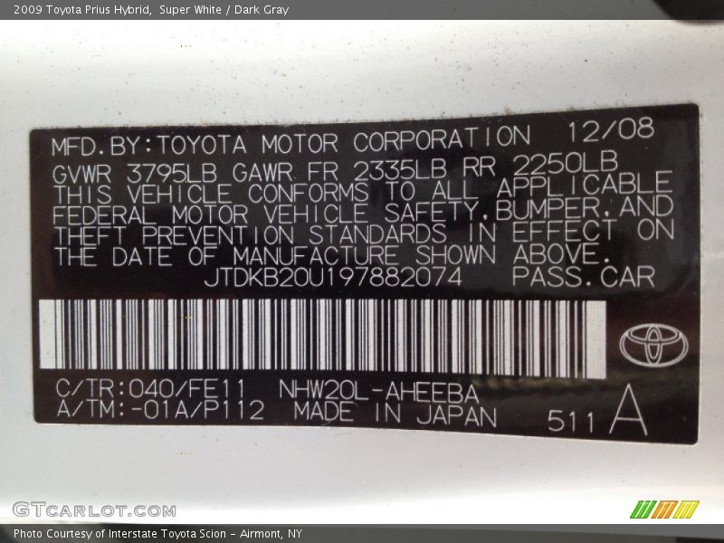 Super White / Dark Gray 2009 Toyota Prius Hybrid