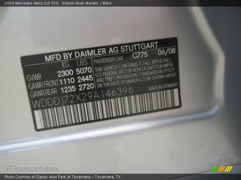 2009 CLS 550 Iridium Silver Metallic Color Code 775