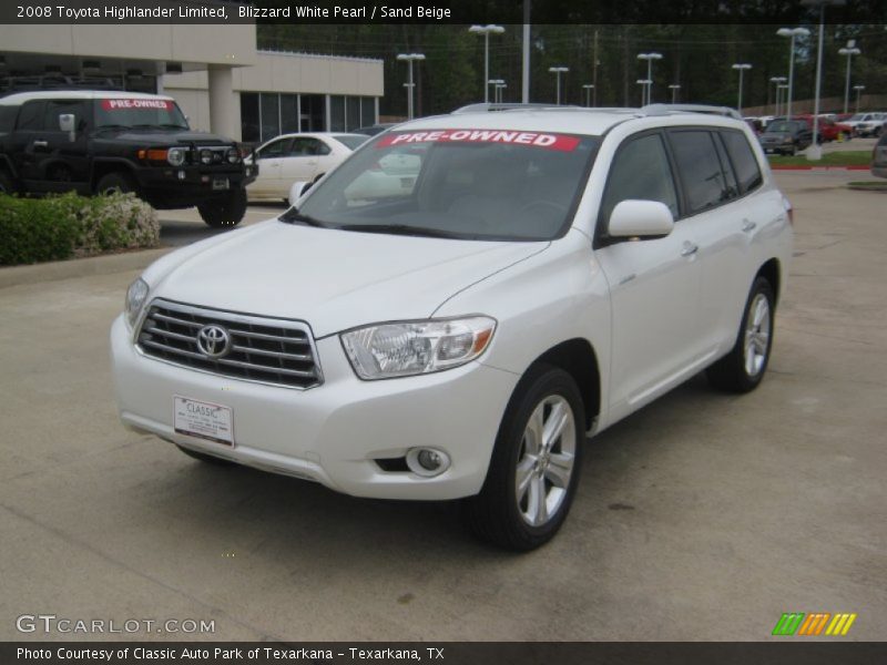 Blizzard White Pearl / Sand Beige 2008 Toyota Highlander Limited