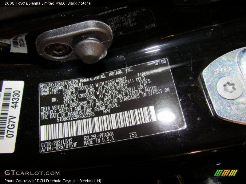 Black / Stone 2008 Toyota Sienna Limited AWD