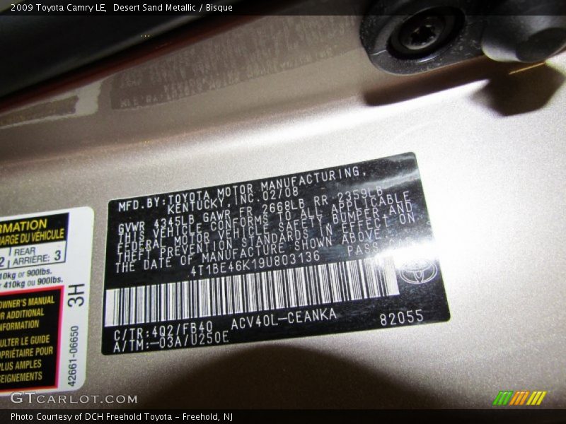 Desert Sand Metallic / Bisque 2009 Toyota Camry LE
