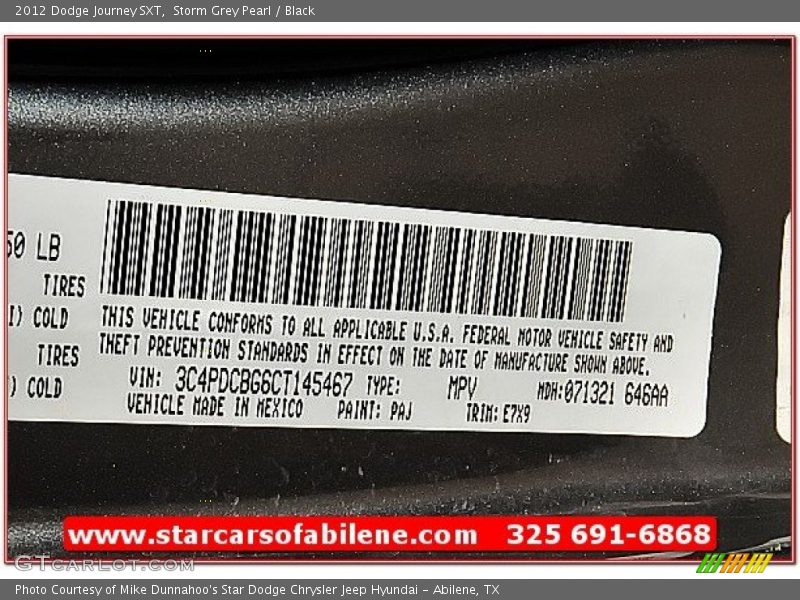 Storm Grey Pearl / Black 2012 Dodge Journey SXT