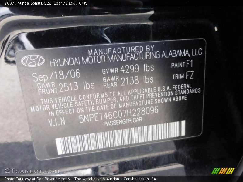 Ebony Black / Gray 2007 Hyundai Sonata GLS
