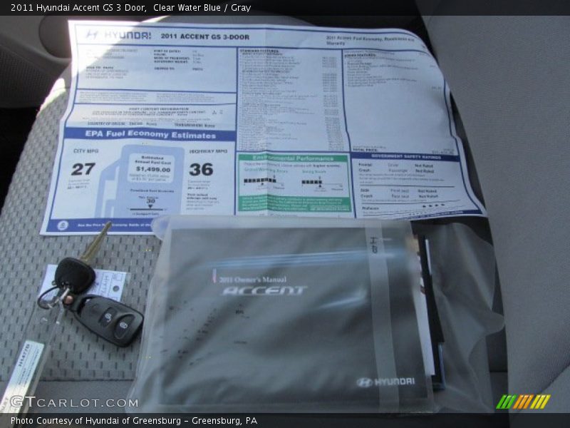 Clear Water Blue / Gray 2011 Hyundai Accent GS 3 Door