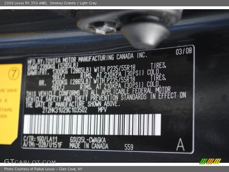 2009 RX 350 AWD Smokey Granite Color Code 1G0