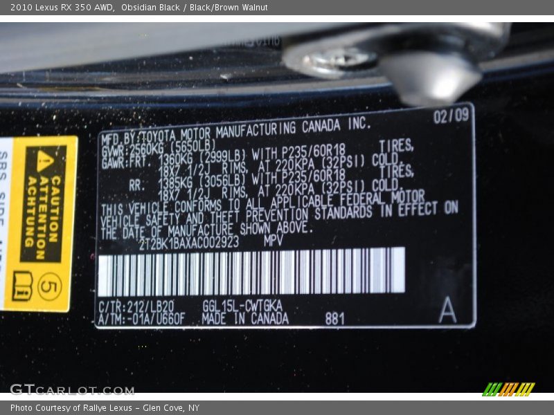 Obsidian Black / Black/Brown Walnut 2010 Lexus RX 350 AWD