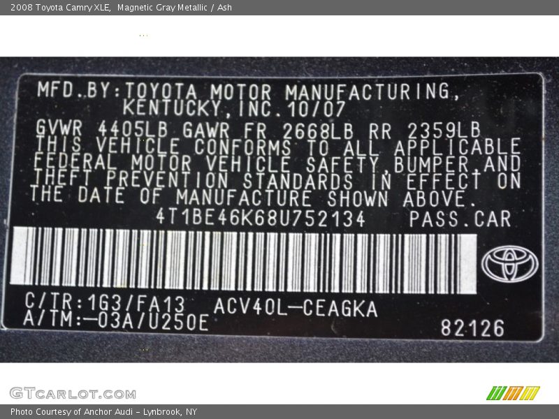 Magnetic Gray Metallic / Ash 2008 Toyota Camry XLE