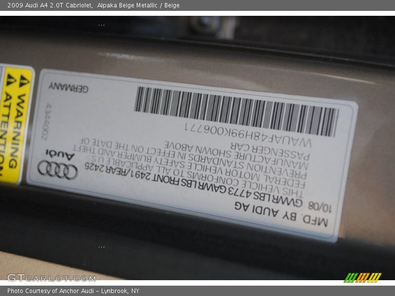 Alpaka Beige Metallic / Beige 2009 Audi A4 2.0T Cabriolet