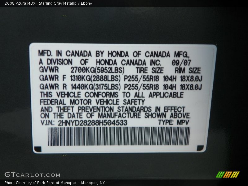 Sterling Gray Metallic / Ebony 2008 Acura MDX