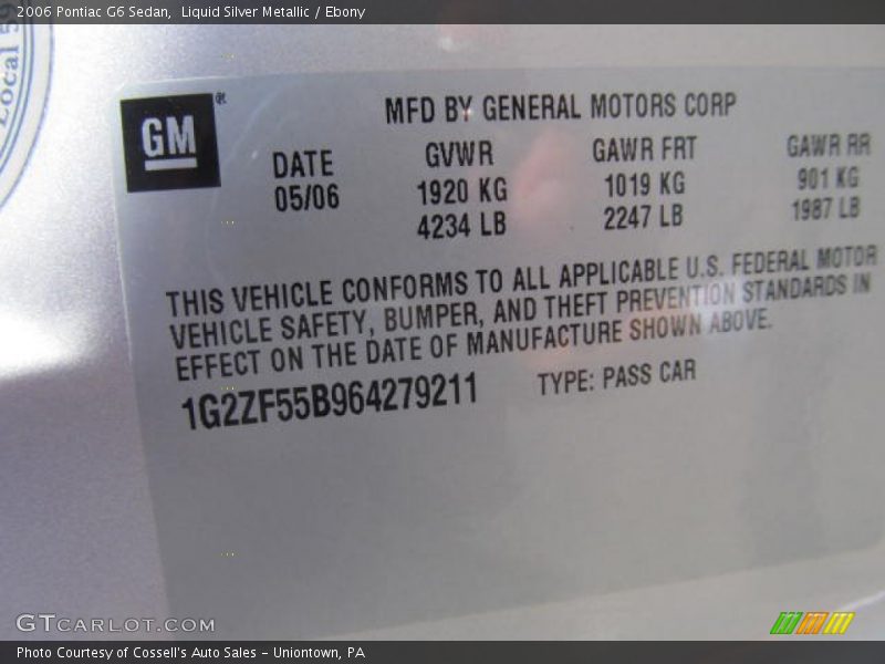 Liquid Silver Metallic / Ebony 2006 Pontiac G6 Sedan