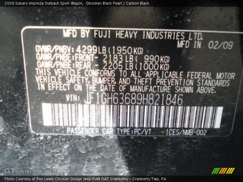 Obsidian Black Pearl / Carbon Black 2009 Subaru Impreza Outback Sport Wagon