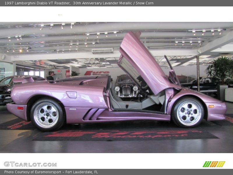 30th Anniversary Lavander Metallic / Snow Corn 1997 Lamborghini Diablo VT Roadster