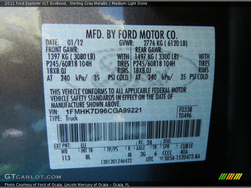Sterling Gray Metallic / Medium Light Stone 2012 Ford Explorer XLT EcoBoost