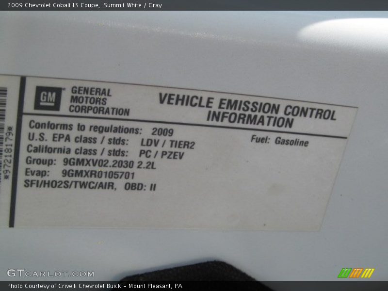 Summit White / Gray 2009 Chevrolet Cobalt LS Coupe