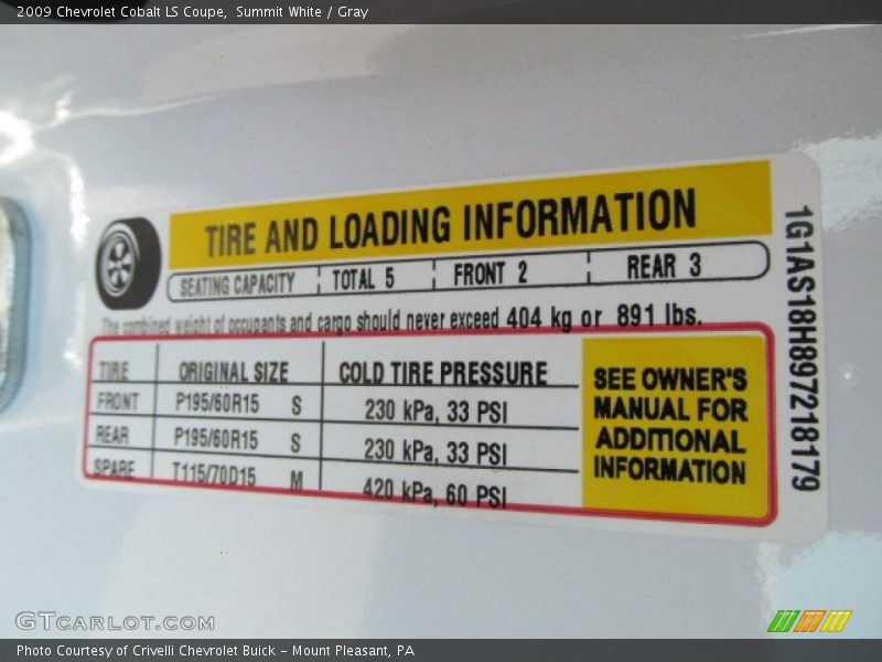 Summit White / Gray 2009 Chevrolet Cobalt LS Coupe