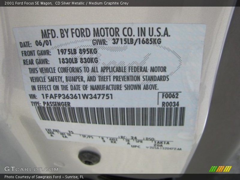 CD Silver Metallic / Medium Graphite Grey 2001 Ford Focus SE Wagon