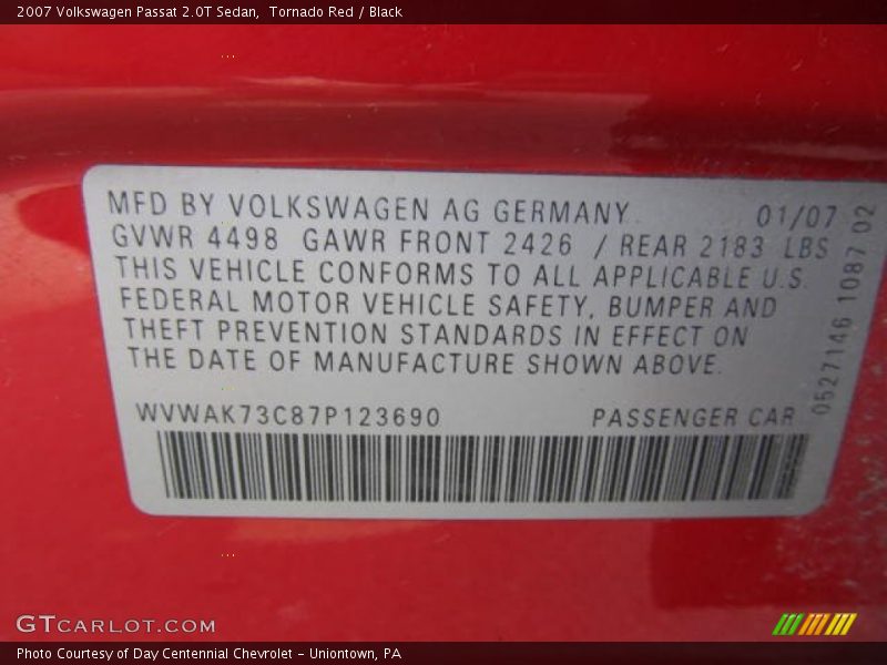 Tornado Red / Black 2007 Volkswagen Passat 2.0T Sedan