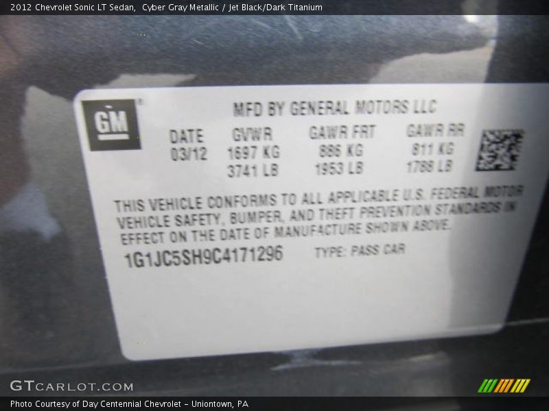 Cyber Gray Metallic / Jet Black/Dark Titanium 2012 Chevrolet Sonic LT Sedan