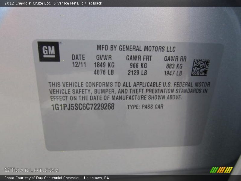 Silver Ice Metallic / Jet Black 2012 Chevrolet Cruze Eco