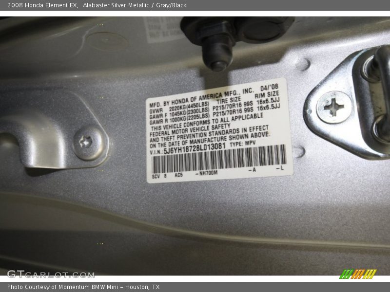 Alabaster Silver Metallic / Gray/Black 2008 Honda Element EX