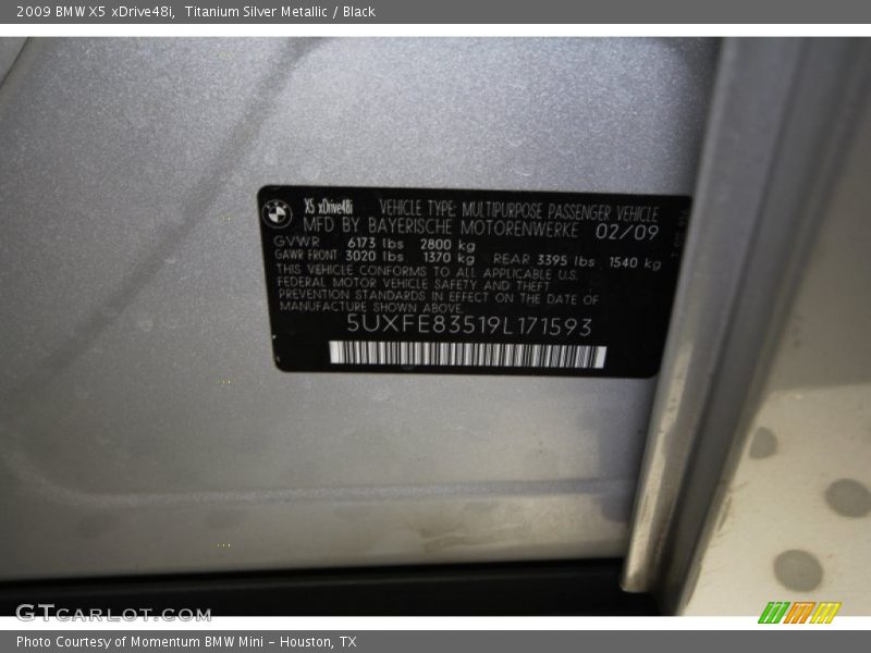 Titanium Silver Metallic / Black 2009 BMW X5 xDrive48i