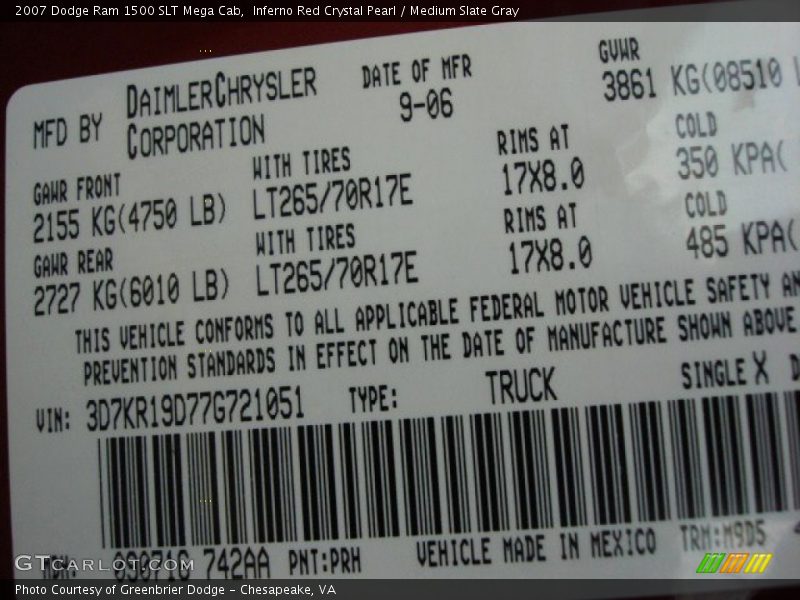 Inferno Red Crystal Pearl / Medium Slate Gray 2007 Dodge Ram 1500 SLT Mega Cab