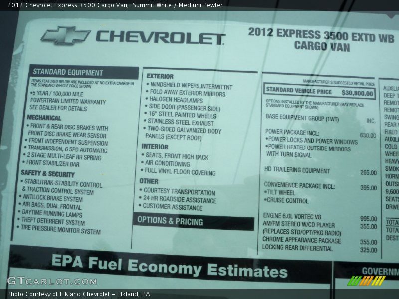 Summit White / Medium Pewter 2012 Chevrolet Express 3500 Cargo Van