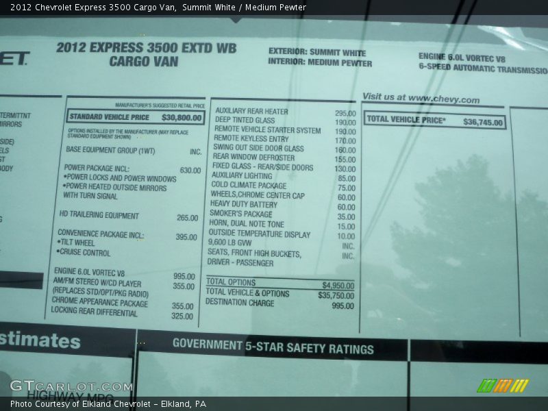 Summit White / Medium Pewter 2012 Chevrolet Express 3500 Cargo Van