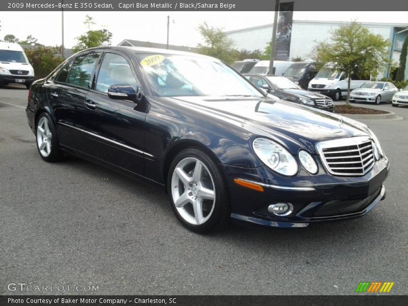 Capri Blue Metallic / Black/Sahara Beige 2009 Mercedes-Benz E 350 Sedan