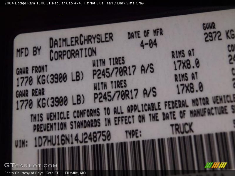 Patriot Blue Pearl / Dark Slate Gray 2004 Dodge Ram 1500 ST Regular Cab 4x4