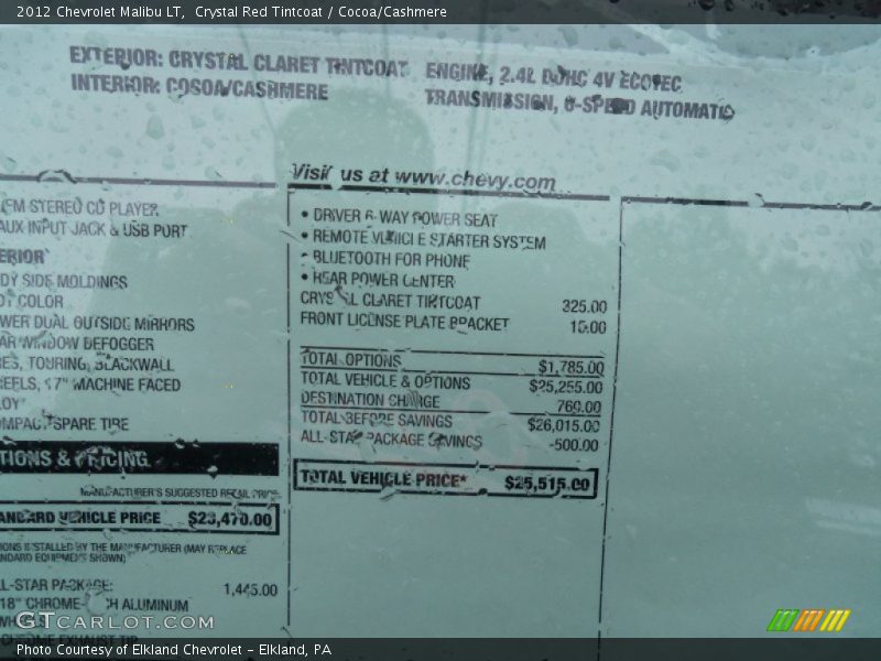Crystal Red Tintcoat / Cocoa/Cashmere 2012 Chevrolet Malibu LT