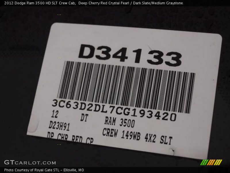 Deep Cherry Red Crystal Pearl / Dark Slate/Medium Graystone 2012 Dodge Ram 3500 HD SLT Crew Cab