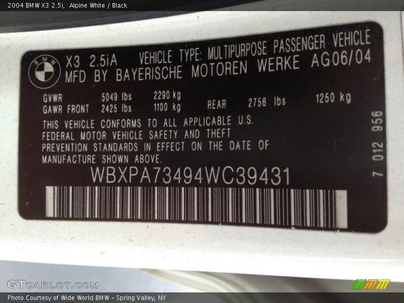 Alpine White / Black 2004 BMW X3 2.5i