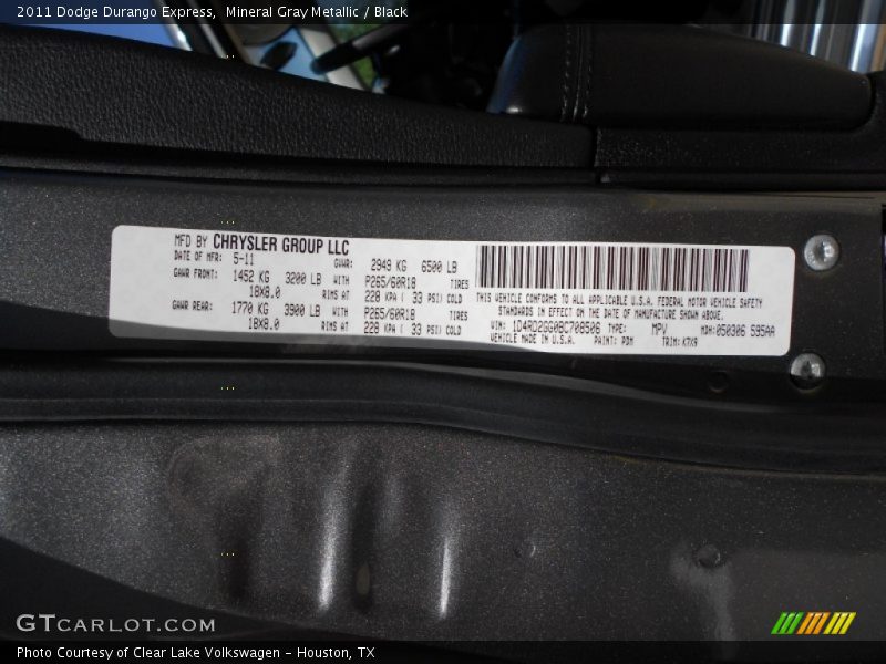 Mineral Gray Metallic / Black 2011 Dodge Durango Express