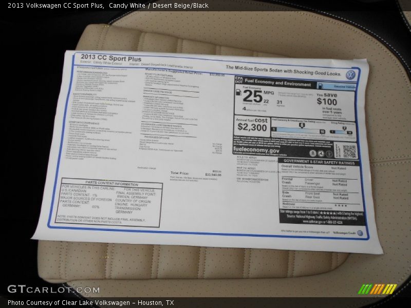  2013 CC Sport Plus Window Sticker