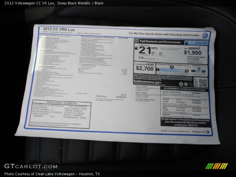  2013 CC V6 Lux Window Sticker