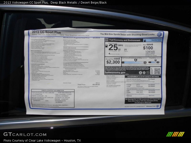  2013 CC Sport Plus Window Sticker