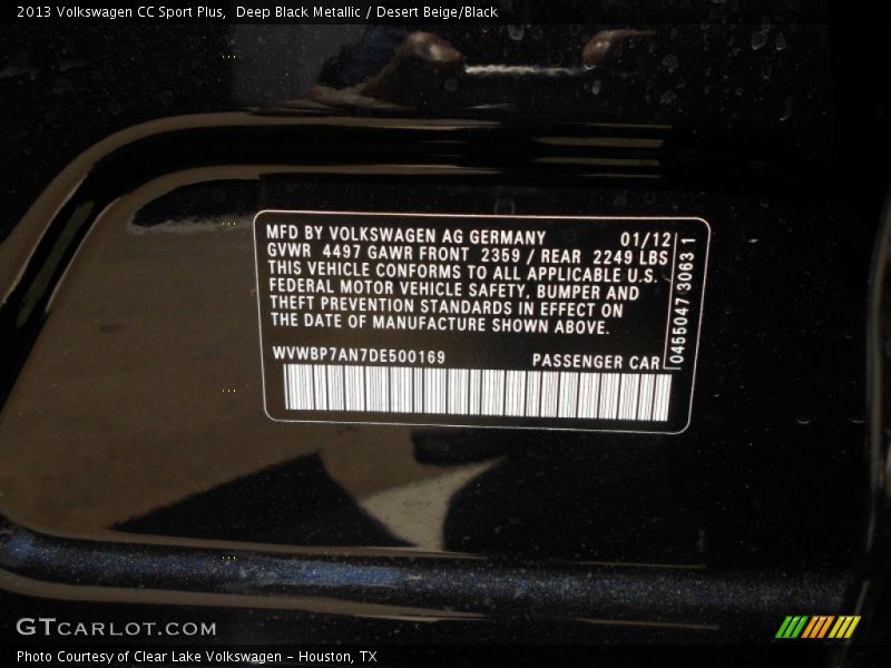 Deep Black Metallic / Desert Beige/Black 2013 Volkswagen CC Sport Plus