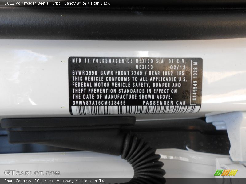 Candy White / Titan Black 2012 Volkswagen Beetle Turbo