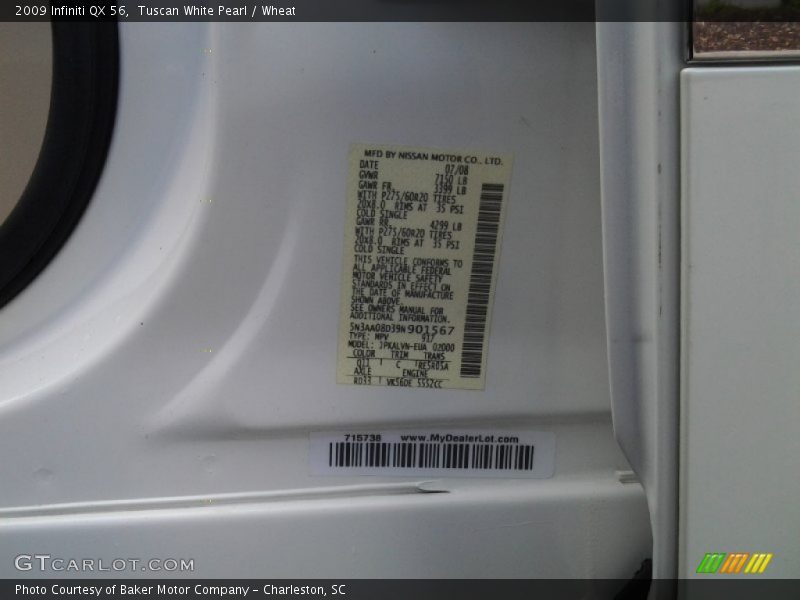 Tuscan White Pearl / Wheat 2009 Infiniti QX 56