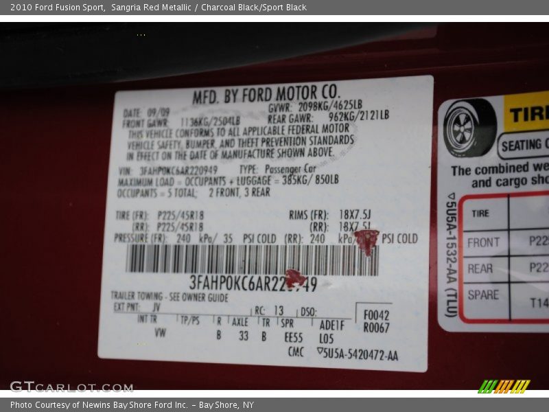 2010 Fusion Sport Sangria Red Metallic Color Code JV