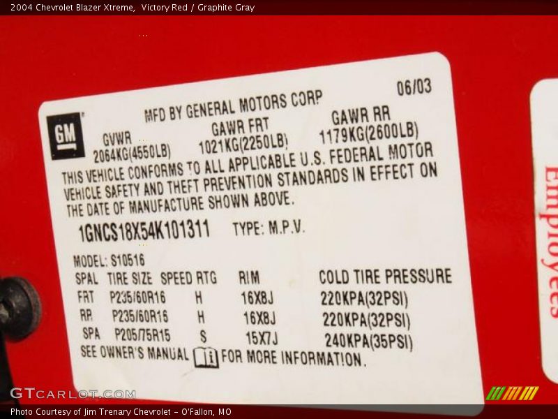 Victory Red / Graphite Gray 2004 Chevrolet Blazer Xtreme