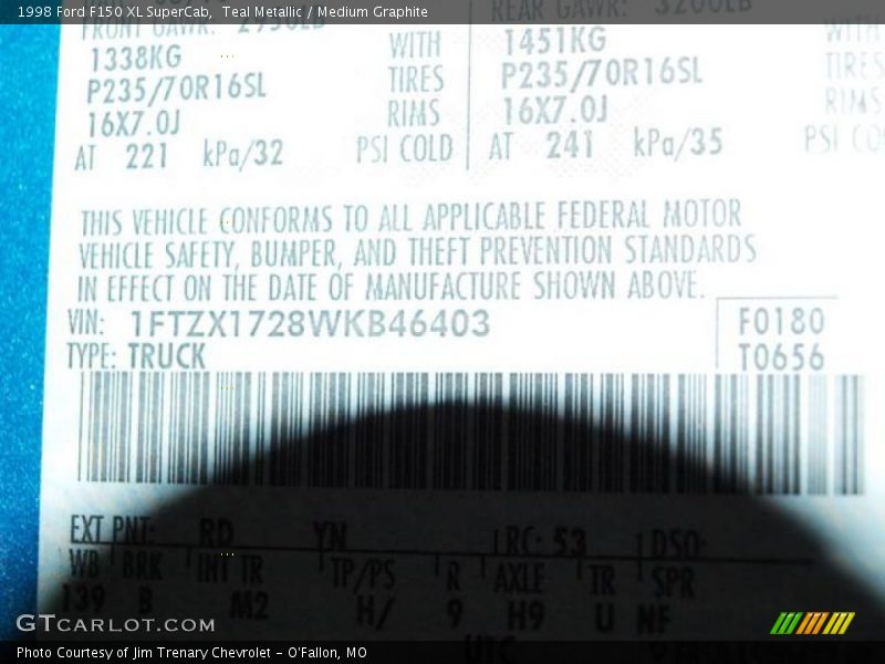 Teal Metallic / Medium Graphite 1998 Ford F150 XL SuperCab