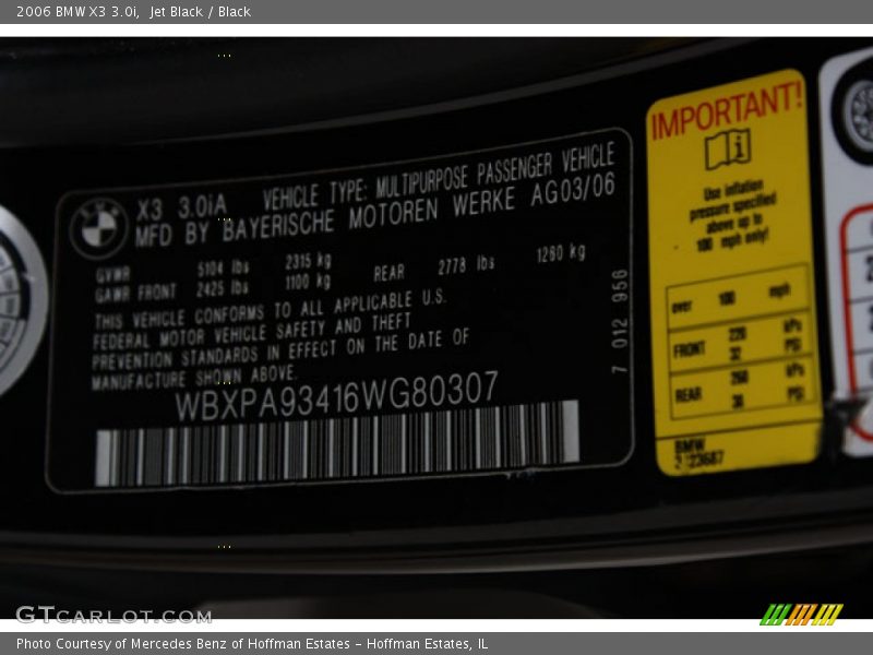 Jet Black / Black 2006 BMW X3 3.0i