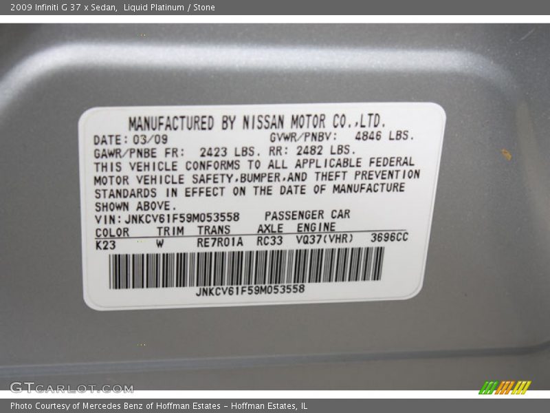 Liquid Platinum / Stone 2009 Infiniti G 37 x Sedan