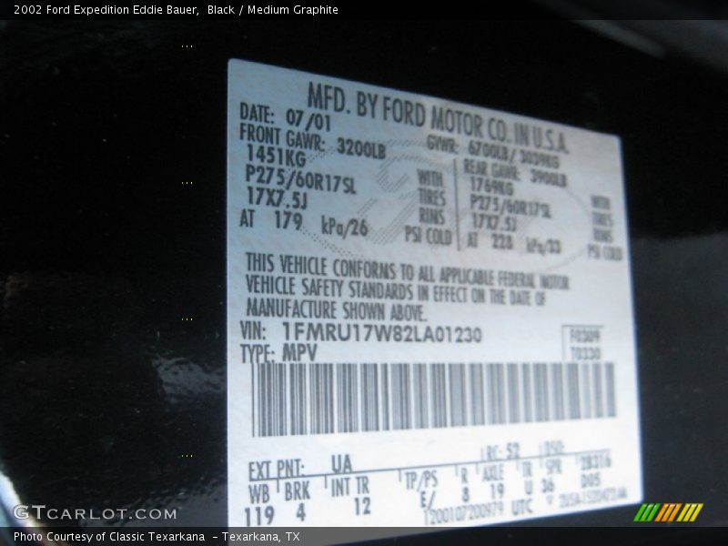 2002 Expedition Eddie Bauer Black Color Code UA