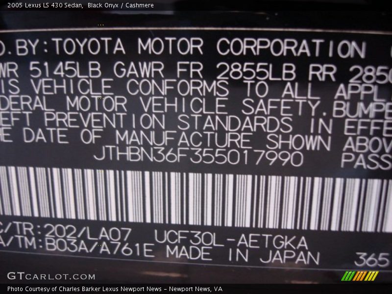 Black Onyx / Cashmere 2005 Lexus LS 430 Sedan