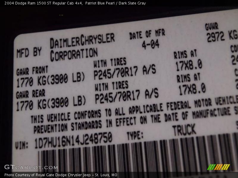 Patriot Blue Pearl / Dark Slate Gray 2004 Dodge Ram 1500 ST Regular Cab 4x4